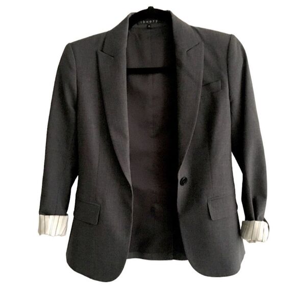 THEORY Gabe Wool Stretch Single Button Blazer Charcoal Gray 00 - Picture 1 of 15
